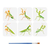 FINGERINSPIRE 6Styles Praying Mantis Pattern Stencils with a Brush 5.9x5.9Inch Various Insects Drawing Stencils PET Animal Themes Template for Wood Wall Floor Tiles
