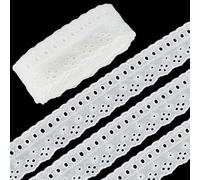 FINGERINSPIRE 7.5 Yards/6.9M Eyelet Cotton Lace Trim 53mm Wide White Floral Cotton Lace Ribbon Wavy Edge Cotton Lace Floral Eyelet Lace Trim for Dresses Clothes Sewing DIY Crafts Making Decor