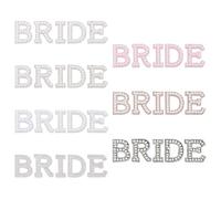 FINGERINSPIRE 7 Sets Bride Letter Patches 7 Styles Iron on/Sew on Pearl Rhinestone Design Patch for Wedding Robe Decoration White Pink Black Acrylic Applique with Cloth Back for Bridal Bag Decoration