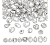 FINGERINSPIRE 72PCS Sew on Rhinestones with Stainless Steel Flatback 9 Style Mixed Shapes Glass Rhinestones Sew on Crystal Horse Eye Sunflower Rhinestone for DIY Jewelry Clothes Crafts