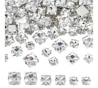 FINGERINSPIRE 75Pcs Square Sew On Rhinestones, Clear Square Flatback Glass Crystal Rhinestones with Platinum Tone Brass Prong Settings Sewing Gems with Holes for Clothes Garment Decoration DIY Crafts