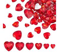 FINGERINSPIRE 78 Pcs Pointed Back Rhinestone 6 Sizes Glass Rhinestones Gems Red Heart Shape Crystal Jewels Embelishments with Silver Plated Back Glass Diamante Faceted Stone for Craft Jewelry Costume