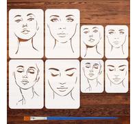 FINGERINSPIRE 8 Pcs Abstract Female Face Stencil with a Brush 11.7x8.3inch/7.9x5.5inch Reusable Women Theme Stencils Female Face Stencil for Painting on Canvas Wood Wall Fabric Furniture