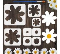 FINGERINSPIRE 8 Pcs Daisy Painting Stencil with Brush 4 Size Daisy Flower Drawing Template Daisies Floral Plants Theme DIY Decoration Template for Painting on Wood Wall Fabric Furniture