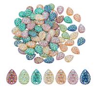 FINGERINSPIRE 84PCS Teardrop Resin Flatback Cabochons 7 Colors 12.5x17.5mm Iridescent Teardrop Rhinestones Sew on Resin Crystals for Dance Costumes Decoration Jewelry DIY Crafts Embellishment