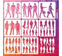 FINGERINSPIRE 8PCS Character Scene Silhouette Painting Stencils with Paint Brush 15x15cm Reusable Human Body Silhouette Drawing Template DIY Character Theme Template for Painting on Furniture
