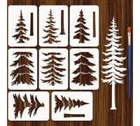 FINGERINSPIRE 8PCS Combined Pine Trees Stencils with Brush 21x29.7cm Layered Pine Tree Stencils Plant Theme Tree Craft Stencil for Painting on Wall Wood Furniture DIY Home Decoration