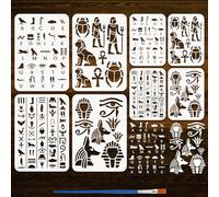 FINGERINSPIRE 8PCS Egypt Painting Stencil 21x29.7/14x20CM Bird Pharaoh Ankh Pattern Plastic Egyptian Template Egyptian Hieroglyphs Stencils with Paint Brush for T-Shirt Wood Fabric DIY Art