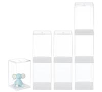 FINGERINSPIRE 8Pcs Figures Display Case 6.4x5.5x10.2cm Stackable Plastic Display Box Model Display Case with White Base Rectangle Clear Display Box Plastic Storage Showcase for Minifigures Collections