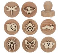 FINGERINSPIRE 8Pcs Garden Animals Stampers 8Styles Navajo White Wooden Round Stamps 43x38mm Handmade Butterfly Ladybugs Summer Cicada Dragonfly Bee Moths Caterpillars Snails Stamper for Party Supplies