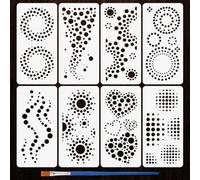 FINGERINSPIRE 8PCS Geometric Circle Stencils 12x24cm with a Brush Dot Bubble Stencils Sun Hearts Pattern Drawing Template Reusable PET Plastic Painting Stencil for Wood Wall Home Decor DIY Projects