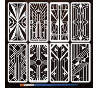 FINGERINSPIRE 8PCS Geometric Modern Decoration Painting Stencil with Paint Brush 15x30cm Abstract Style Patterns Drawing Template Plastic PET Daily Theme Stencil for Painting on Wood Fabric