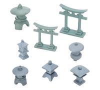 FINGERINSPIRE 8PCS Miniature Asian Decor 8 Style Mini Zen Garden Accessories Stone Lanterns and Torii Gates PVC Chinese Japanese Style Zen Decor for Bonsai Aquarium and Tabletop Display