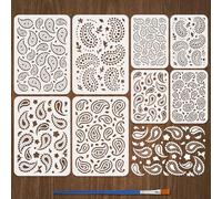 FINGERINSPIRE 8Pcs Paisley Pattern Painting Stencil with Brush, 8 Styles DIY Decorative Paisley Stencil Template Floral Theme PET Drawing Painting Stencils for DIY Art Projects & Home Decor