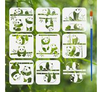 FINGERINSPIRE 8PCS Panda Bamboo Stencils with a Brush 15x15cm Cute Panda Painting Stencils Animal Stencil Reusable PET Drawing Template for Crafts Wood Canvas Furniture Wall Decoration
