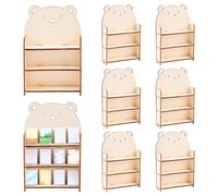 FINGERINSPIRE 8Sets Miniature Bookshelf 8x2.2x12.5cm 3-Tier Mini Bear Bookshelf Old Lace Color Wooden Bookshelfs Bear Shape Display Stand Tiered Wood Storage for Miniature House Decoration