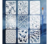 FINGERINSPIRE 9 Pcs Abstract Textural Stencils with a Brush 15x20cm Ink Splatters Stencil Reusable Wave Painting Stencil Abstract Pattern PET Template for Painting on Wood Floor Tile Wall Fabric DIY