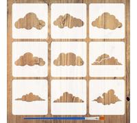 FINGERINSPIRE 9 PCS Clouds Stencils with 1Pc Plastic Brush 15x15cm 9 Styles Clouds Pattern Drawing Stencil Nature Theme Template for Painting on Wall Wood Canvas Fabric Furniture DIY Home Decoration