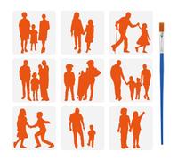 FINGERINSPIRE 9 Pcs Family People Silhouettes Painting Stencil with Paint Brush 5.9x5.9inch Family Members Drawing Template Family Theme DIY Art Stencil for Painting on Wood Wall Fabric Furniture