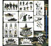 FINGERINSPIRE 9 Pcs Military Patterns Painting Stencils with Paintbrush 4 Sizes Reusable Helicopter Soldiers Stencil Soldier Silhouette Stencils for Canvas Wall Furniture Decor DIY Crafts