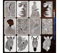 FINGERINSPIRE 9 Pcs Stripes Art Painting Stencil with Brush 21x29.7cm Abstract Textures Human Character Pattern Drawing Template Decoration Zebras Stencil for Painting on Wood Wall Fabric Furniture