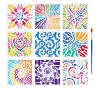 FINGERINSPIRE 9 Pcs Tie-dye Patterns Painting Stencil with Brush 30x30cm 9 Styles Tie-dye Drawing Template Decoration Stencil for Painting on Wood Wall Fabric Furniture DIY Home Decoration
