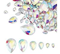 FINGERINSPIRE 94 Pcs Pointed Back Rhinestone 6 Sizes Glass Rhinestones Gems Clear AB Color Teardrop Jewels Embelishments with Silver Plated Back Crystals Stones for Jewelry Making Decor