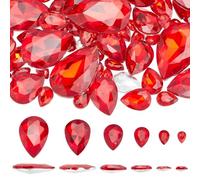 FINGERINSPIRE 94 Pcs Teardrop Glass Rhinestones 6 Sizes Pointed Back Rhinestone Red Faceted Glass Rhinestones Gems Crystal Jewelry Embelishments with Plated Back for Craft Decor Jewelry Making