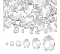 FINGERINSPIRE 94Pcs 6Sizes Crystal Glass Rhinestones Gems Oval Pointed Back Rhinestone Stone Glass Crystals Diamonds with Silver Color Plated Back for Jewelry Crafts Clothes Shoes Costume Garment