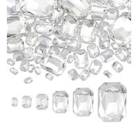 FINGERINSPIRE 94Pcs 6Sizes Crystal Glass Rhinestones Gems Rectangle Pointed Back Rhinestone Stone Glass Crystals Diamonds with Silver Color Plated Back for Jewelry Crafts Clothes Shoes Costume Garment
