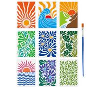 FINGERINSPIRE 9Pcs Abstract-Style Nature Stencils with Brush,11.7x8.3inch Geometric Stencils for Painting Nature Theme Stencil Reusable Abstract Layering Stencil for Painting on Wood, Fabric, Paper