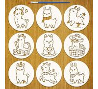 FINGERINSPIRE 9Pcs Alpaca Pattern Stencils with a Brush 15x15cm Different Poses Alpaca Figures Pattern Stencil Cute Alpaca Drawing Stencil Plastic Animal Themes Templates for DIY Crafts Home Decor