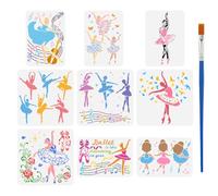 FINGERINSPIRE 9PCS Ballerinas Silhouette Stencils for Painting with Brush 2 Sizes A4/30CM Reusable Ballet Dancer Template Hollowed Musical Note Stencil Plastic PET Character Theme Template for Decor