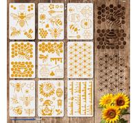 FINGERINSPIRE 9PCS Bee Theme Stencils for Painting with Brush 21x29.7cm Reusable Honeycomb Template Hollowed Honey Pattern Stencil Plastic PET Animal Theme Template for Wall Floor Decoration