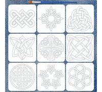 FINGERINSPIRE 9Pcs Celtic Knot Sashiko Embroidery Painting Stencil with Paintbrush 20x20cm Reusable Celtic Pattern Stencil Irish Knot Stencils for DIY Hand Quilting Sewing Crafts, Home Decor