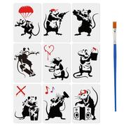 FINGERINSPIRE 9PCS Draffiti Banksy Mouse Stencils with Brush 21x29.7cm | Reusable Banksy Rats Template Street Rats Stencil Graffiti Themes Mouses Pattern Stencils for Painting on Wood Wall Furniture