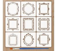 FINGERINSPIRE 9Pcs Frame Shape Stencils for Painting with a Brush 15x15cm Square Rectangular Circular Oval Frame Drawing Template Reusable Plastic Stencil for Painting on Wood Walls Fabric Furniture