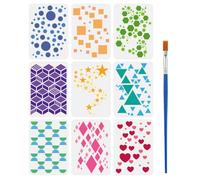 FINGERINSPIRE 9PCS Geometric Pattern Stencils for Painting with Brush 21x29.7cm Circle Square Hexagon Rhombus Template Diamond Star Triangle Semicircle Heart Stencil for Painting on Wood Fabric