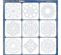 FINGERINSPIRE 9Pcs Geometric Sashiko Embroidery Stencils with Paintbrush 20x20cm Plastic Sashiko Pattern Stencil Geometric Embroidery Drawing Line Quilting Stencil for Drawing Art Hand Quilting Sewing