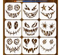FINGERINSPIRE 9Pcs Graffiti Expression Pattern Stencils with a Brush 15x15cm Halloween Painting Stencils Graffiti Themes PET Template for Painting on for DIY Halloween Party Decoraion