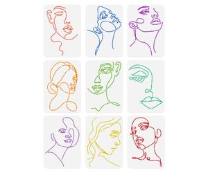 FINGERINSPIRE 9PCS Lady Line Art Painting Stencil 21x29.7cm Woman Face Painting Template Minimalist Line Facial Features Stencil Character Theme Craft for Wall Wood Furniture