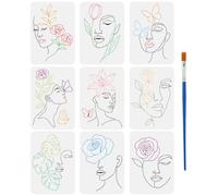 FINGERINSPIRE 9Pcs Line Floral Female Stencil with Brush, 297x210mm/11.7x8.3inch Reusable Modern Minimalist Abstract Women Stencil Floral Female Face Pattern Plastic Stencils for Home Wall Art Decor