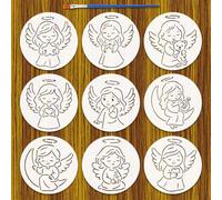 FINGERINSPIRE 9PCS Little Angel Stencil 15CM in Diameter Round PET Painting Stencils Cute Angel Plastic Drawing Templates with a Brush for Wall Decor Bag Canvas Floor Furniture Decoration