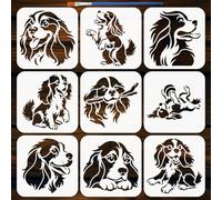 FINGERINSPIRE 9PCS Long-Eared Dogs Stencils with 1Pc Brush 15x15cm Cute Dog Head Stencil Dogs Pattern Animals Templates for Painting on Wood Wall Furniture DIY Home Decoration