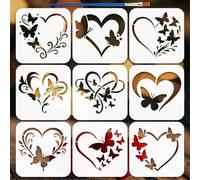 FINGERINSPIRE 9PCS Love Butterfly Stencils with 1Pc Brush 15x15cm Hearts Butterfly Stencils Decorative Hearts Shape Templates for Painting on Wood Wall Furniture DIY Home Decoration