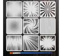 FINGERINSPIRE 9PCS Manga Backgrounds Painting Stencils with Paint Brush 10x10cm Reusable Lines Dots Drawing Template Comic Background Stencil DIY Daily Theme Template for Painting on Furniture