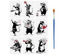 FINGERINSPIRE 9PCS Mouse Stencils 21x29.7cm with a Brush Rat Pattern Stencils A4 Animal Theme Drawing Template Reusable PET Stencil for DIY Decor Wall Decoration Wood Signs Clothing