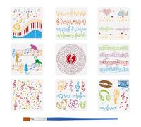 FINGERINSPIRE 9PCS Music Theme Stencils with 1Pc Paint Brush 30x30cm Music Symbols Drawing Template Astronaut Stencils Music Theme Plastic Stencil for DIY Painting Wall Wood Home Decoration