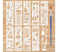 FINGERINSPIRE 9PCS Musical Instruments Stencils 18x5.5cm Irregular Edge Rectangle Music Theme Stencil Music Notes Stencil Template for Painting on Wall Wood Furniture DIY Home Decoration