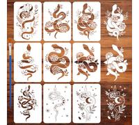 FINGERINSPIRE 9PCS Snake and Botanical Flowers Stencils for Painting with Brush 21x29.7cm Reusable Moon Star Template Moon Phase Human Hand Stencil Animal Theme Template for Painting on Wood